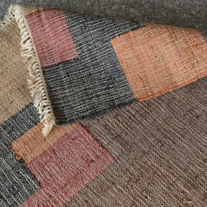 Hand-Woven Natural <b>Jute</b> <b>Rug</b> Abstract Pattern Earth Tones Eco-Friendly Non-Slip Kilim Area <b>Rug</b> Hand-Crafted - Product Image 4