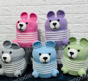 Adorable Cubo de almacenamiento para bebés con forma de animal cesta de oso de jacinto de agua tejida con tapa para habitación de niños - Product Image 6