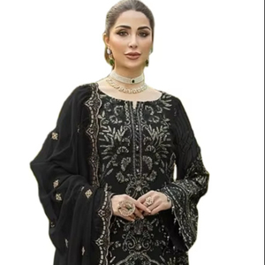 Collection de costumes de travail en fausse georgette lourde avec broderie Khatli - Product Image 1