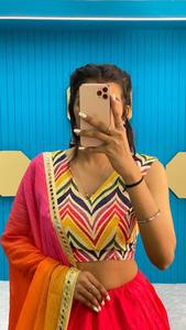 Coton Crochet Travail & Miroir Travail Lehenga Imprimer Crochet Miroir Travail Choli Avec Crochet Kodi Dentelle Bordure Faux Georgette Dupatta - Product Image 3