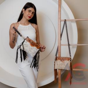 Cheveux usinés à la main sur la peau fourrure cuir frange sac à main femmes élégantes coloré outillage cuir sac à bandoulière taille idéale sacs à bandoulière - Product Image 2