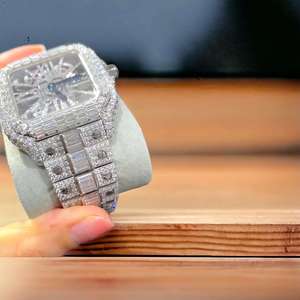 Personalized Square Antique <b>Watch</b> Iced Diamond Dial Hip Hop Style Stainless Steel Sapphire Crystal Unisex Quartz Movement Date. - Product Image 2