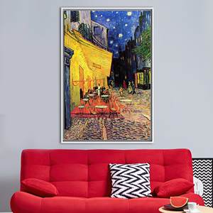 Printed Canvas: Van Gogh's Cafe Terrace Night Starry Sky Art,White <b>Framed</b> - Product Image 1