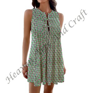Robe courte décontractée en coton à imprimé floral indien imprimé à la main, tunique sans manches de luxe romantique, tissu respirant - Product Image 5