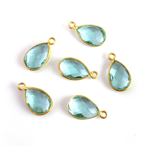 Aqua Calcedonia Bisel Colgante 12x9mm Forma de pera Oro Vermeil 925 Plata de ley Hecho a mano Encantos de plata esterlina Chapado en rodio - Product Image 4