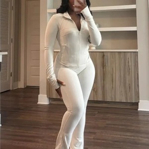 ชุดวอร์มผ้าฝ้าย2ชิ้นมีซิปสำหรับผู้หญิงชุดวอร์มเข้ารูประบายอากาศได้ดี100% ใหม่ - Product Image 4