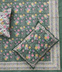 Floral Vintage Rose Pattern Bedding Wholesale Hand Block Printed Cotton Bedsheets <b>Super</b> <b>King</b> Size, Jaipur Design, OEM Available - Product Image 1
