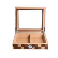 Coffret Humidor à Cigares Écologique Sonny Classic en Bois de Cèdre Laqué Carré, Alimenté par Batterie, avec Cendrier et Coupe-Cigares