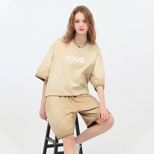 Conjunto de Camiseta y Pantalones Cortos de Verano para Hombre, Unisex, Transpirable, de Punto, Estilo Urbano, Color Sólido, de Alta Calidad, Lavado Ácido, con Logotipo Personalizado Bordado - Product Image 3