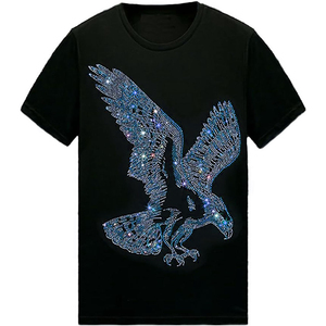 Venta al por mayor camiseta para hombres Oversize Streetwear O-cuello Rhinestone Transfer Diamond 100% algodón, camiseta para hombres, ajuste suelto - Product Image 4