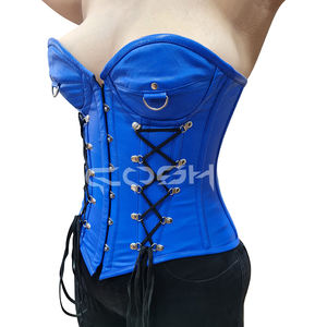 Corset surpoitré en cuir véritable bleu avec accents en anneaux et laçage réglable |   Fournisseur en gros de corsets pour clubbing - Product Image 4