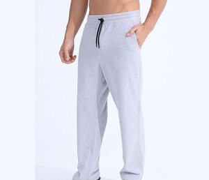 Men's Gray Cotton Sweatpants Elastic Waist Drawstring Casual Pants With Side Pockets Breathable Midweight Knitted Autumn Wear - Product Image 3