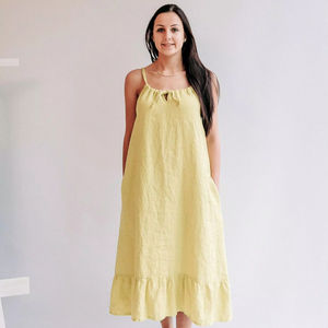 Drawstring <b>dress</b> with Ruffle "Eleonor" Sleeveless Midi <b>Dress</b>, <b>Pinafore</b> <b>Dress</b>, Sundress <b>Linen</b> <b>Dress</b> for Woman - Product Image 1