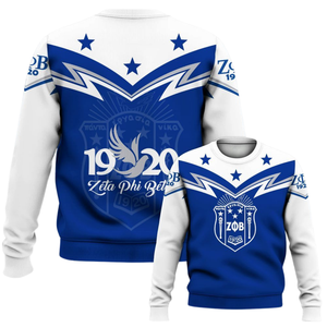 Sudadera con cuello redondo bordada en azul de la hermandad griega Zeta Phi Beta para mujer, ropa de 1920 - Product Image 6