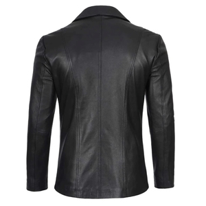 Elegante Abrigo Formal de Cuero Vacuno Genuino de Lujo para Hombre, Blazer de Cuello en V, Transpirable, Talla Grande - Product Image 4
