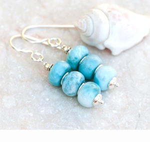 Natural Larimar Silver Bezel Set Earring Pair <b>Handmade</b> <b>Jewelry</b> New Arrival Party Wear <b>Jewelry</b> - Product Image 2