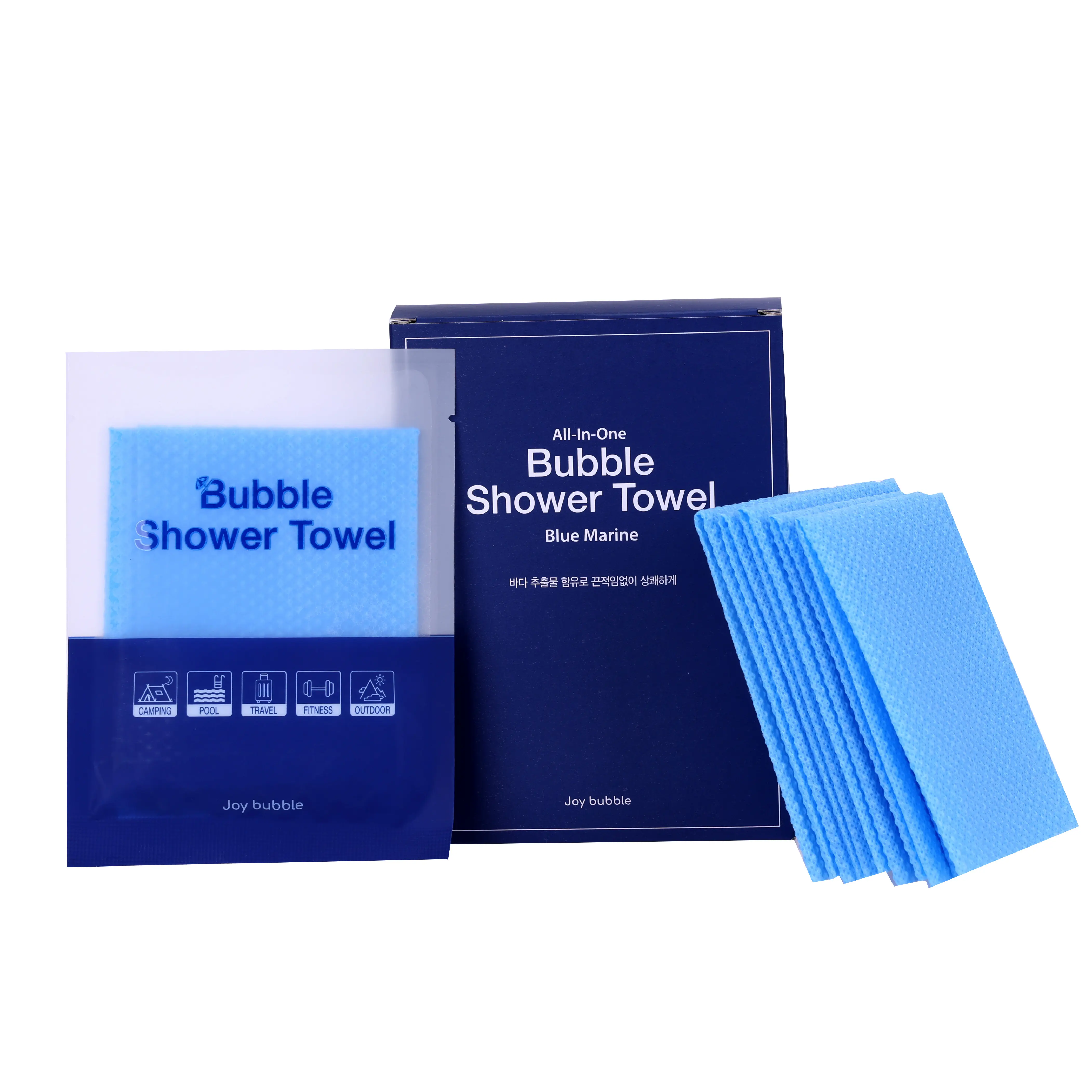 [TSP KOREA] Disposable All In One Refreshing Blue Marine Bubble Shower Towel with Body Wash Moisturizer Premium