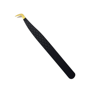 Pinzas para pestañas de acero inoxidable de alta calidad con punta de fibra negra dorada de 45 90 grados y etiqueta privada con logotipo personalizado - Product Image 5