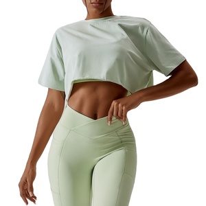 Streetwear personnalisé polyester coton haut court t-shirt le plus populaire bonne qualité femmes épaule tombante surdimensionné haut court t-shirts - Product Image 1