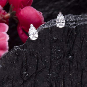 Boucles d'oreilles en argent sterling 925 de qualité supérieure pour femmes et filles, style clou en or 14 carats et diamant, forme poire et princesse, goutte d'eau - Product Image 2