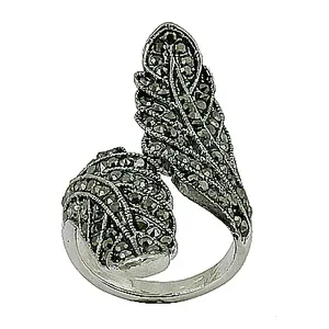 Bague ART PALACE Feuille Marcasite Vintage en Argent 925 pour Femme - Cadeau Tendance & Taille Unique Origine Rajasthan - Product Image 1