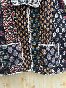 เสื้อโค้ทส่าหรีกันธาผ้าฝ้ายวินเทจทำด้วยมือแจ็กเก็ตสั้นปะต่อระบายอากาศผ้าถักเย็บมือออกแบบลาย - Product Image 3