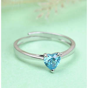 NOVAMART Fine 925 Sterling Silver Blue Heart Finger <b>Ring</b> <b>Adjustable</b> Band Topaz Stone Oval Cut Diamond Rhodium Plated Platinum Je - Product Image 2