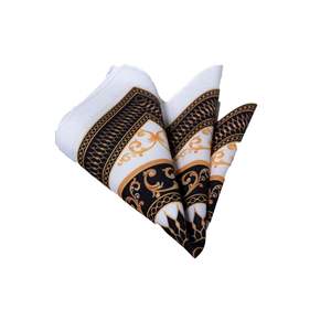 Cuadrado de bolsillo de corte especial estampado con motivo geométrico negro dorado en blanco - Product Image 2