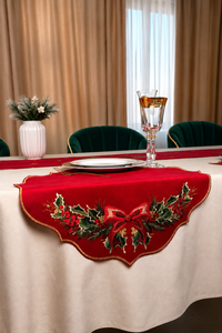 Christmas Handmade Embroidered Velvet <b>Placemat</b> Red Bow Holly Decor Reusable Custom 50*50cm Wedding Restaurant - Product Image 1