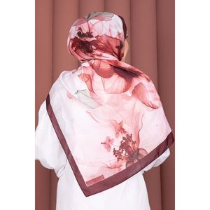 Série d'écharpes à motif de roses bordeaux, en coton carré - Product Image 3