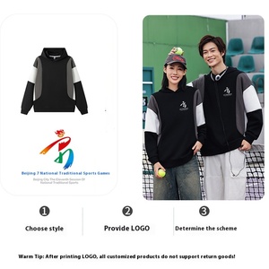 เสื้อมีฮู้ดแบบสวมหัวสีบล็อกของผู้ชายเสื้อฮู้ดแขนยาวเปิดไหล่ตกเทอร์รี่100% ผ้าฝ้ายแบบกำหนดเอง - Product Image 4