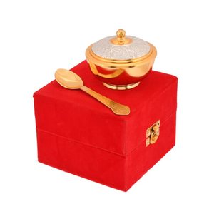 Hot Selling Eco-Friendly Finest Quality Polished Brass Classic Customizable Giftware Bowls Set Flower Motif Two Tone Gold Silver - Product Image 3