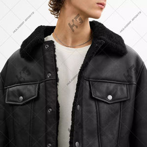 Chaqueta Bomber de Piel de Oveja Negra para Hombre, Impermeable, con Capucha y Cierre Frontal con Logotipo - Product Image 3