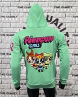 Sweat à capuche en molleton français 100% coton de haute qualité 500 GSM, fermeture éclair, Powerpuff Girls entièrement brodés, fermeture éclair FQS OEM
