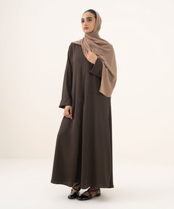 Abaya musulmane modeste et simple en velours orné pour femmes, robe maxi de style A pour l'Aïd - Product Image 3