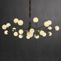 Lustre moderne Art Déco en fer avec boule en albâtre LED pour salon intérieur