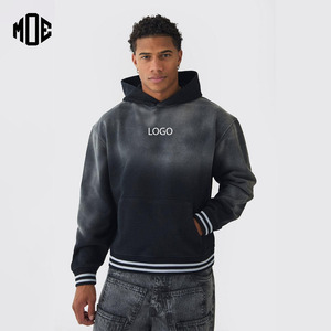 Sudadera con capucha de gran tamaño para hombre con logotipo personalizado, Sudadera con capucha de invierno a rayas con cuello lavadas con ácido - Product Image 1