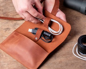 Durable Luxury Leather Waterproof Cable Organizer for USB Chargers & Earphones-Daily Use Office Travel OEM LCO-0036 - Product Image 2