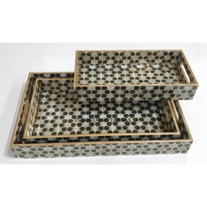 Juego de madera de primera calidad con acabado de esmalte de diseñador único con aspecto llamativo de 3 bandejas para servir, centro de mesa para el hogar y el Hotel - Product Image 2