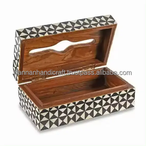 Caja de Pañuelos Cuadrada con Incrustaciones de Hueso, Hecha a Mano, Ecológica, Diseño Tradicional Indio para Decoración de Sala de Estar u Oficina - Product Image 3