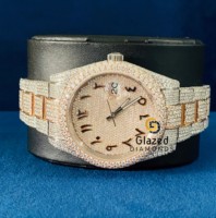 Montre Automatique de Luxe 41mm en Acier Inoxydable avec Cadran en Verre Moissanite Taillé à la Main, Chiffres Arabes Analogiques, Mouvement ETA, Attrape-regard