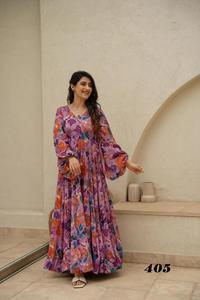 El último diseñador Faux Georgette Printed Work Anarkali Gown de FabZone - Product Image 3