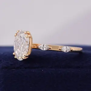 Bague de fiançailles en or 14 carats certifiée IGI pour femme, style vintage, diamant de laboratoire taille ovale, plaqué or, 3,5 g - Product Image 3