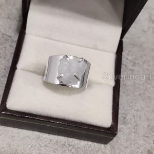 Bague pour femme en pierre brute, pierre de lune arc-en-ciel naturelle, pierre précieuse authentique, large, en argent sterling 925 - Product Image 3