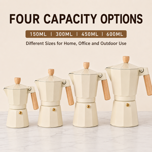 Cafetière Moka en aluminium noir pour cuisinière, avec poignée en bois, style italien, cafetière octogonale - Product Image 2