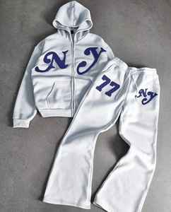 Conjunto de Sudadera con Capucha y Pantalones Deportivos de Algodón Ligero de 500 Gsm y 450 Gsm, Estampado Sólido, Corte Recto, con Cordón Ajustable para Hombre, para Invierno - Product Image 3