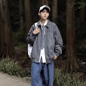 เสื้อแจ็กเก็ตหนังเทียมสำหรับผู้ชาย, เสื้อแจ็คเก็ตหนัง PU สำหรับวัยรุ่นเสื้อโค้ททรงหลวมลำลองผ้าแคนวาสฤดูใบไม้ร่วงใหม่ - Product Image 5