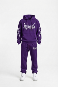 Ensemble de survêtement rose à capuche avec imprimé graphique blanc, manches longues, style streetwear pour adultes, unisexe, en molleton de coton, pour l'automne - Product Image 4