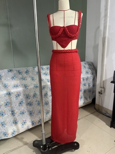 Jupe de plage décontractée d'hiver sexy en tricot avec nombril ajouré coupe ample avec motif solide - Product Image 2