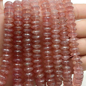 Cuentas de Piedra Preciosa de Cuarzo Fresa Natural, Corte Alemán, Facetadas, Color Rosa, Cuentas de Platillo, 8-10 mm, Cuentas al por Mayor para la Fabricación de Joyas - Product Image 1